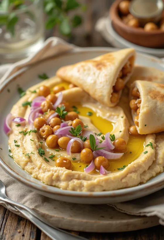 Pita con hummus e verdure fresche