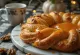 Kringle con ripieno all'arancia, pasta sfogliata, ripieno all'arancia e dolci freschi.