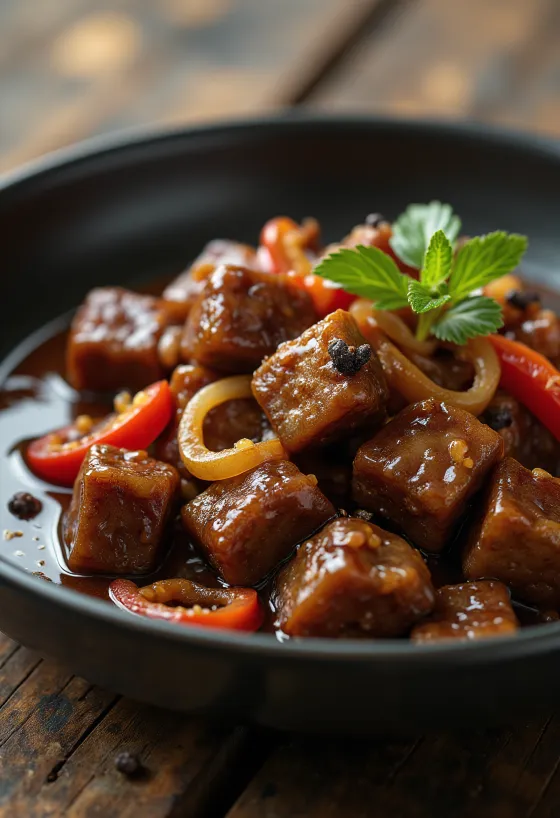 Adobo con soia, servito con coriandolo fresco