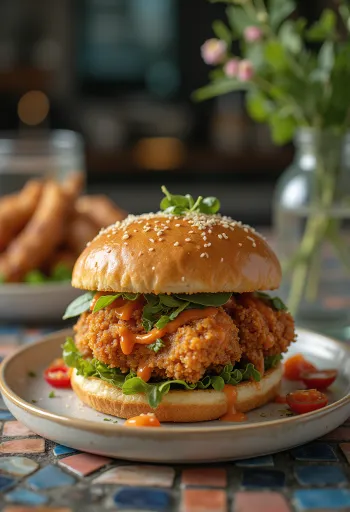 Hamburger di pollo piccante con panatura croccante