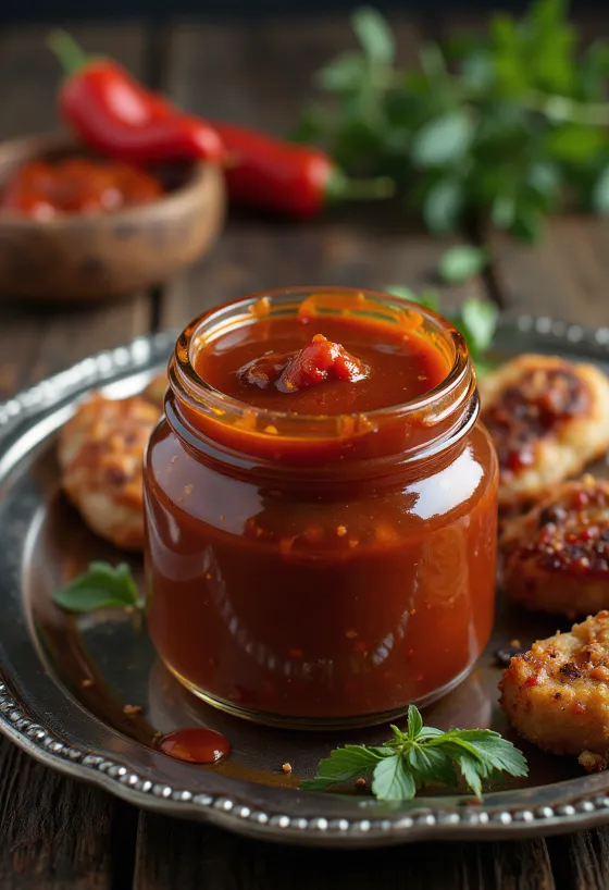 Salsa barbecue alla paprika affumicata servita con carni grigliate