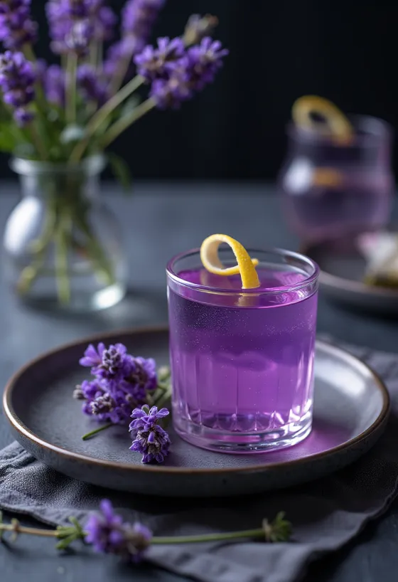 Liquore alla lavanda servito in bottiglia