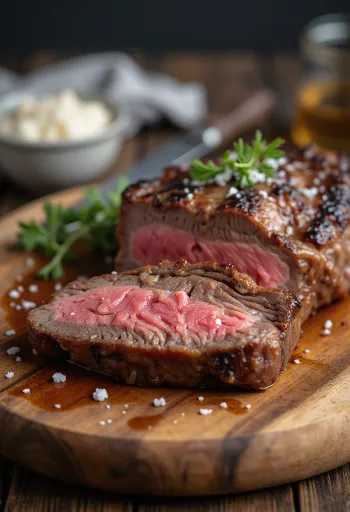 Picanha, fette di manzo brasiliano grigliato con patate e chimichurri