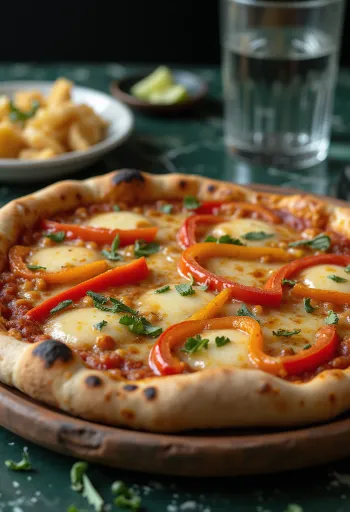 Pizza con formaggio fuso e peperoni rossi