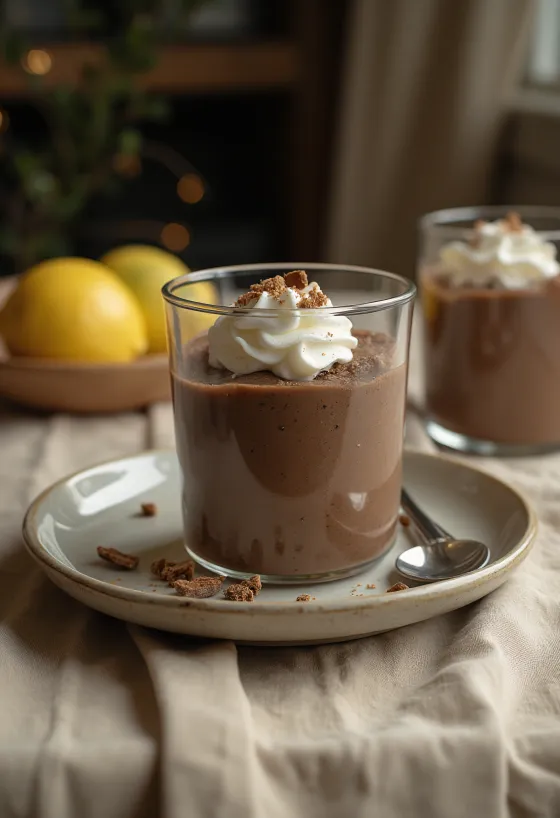 Mousse al cioccolato e limone servita in bicchieri