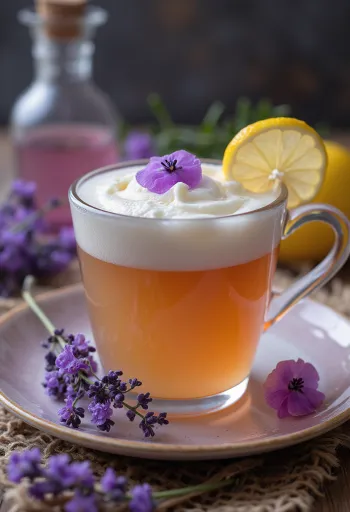 Sidro alla lavanda servito in bicchiere