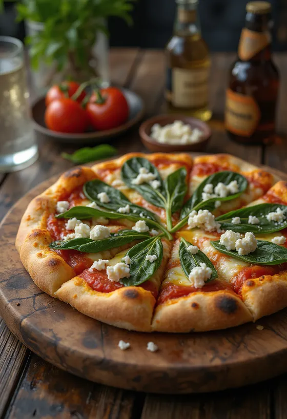Pizza ai Caprini con formaggio di capra e spinaci