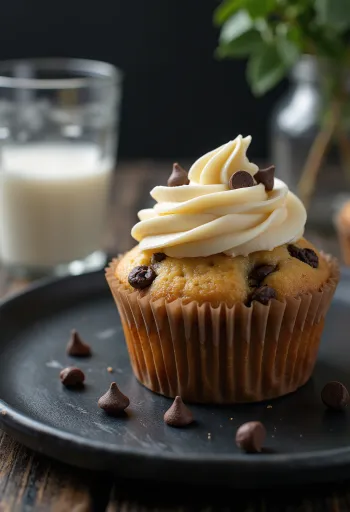 Cupcake con gocce di cioccolato serviti