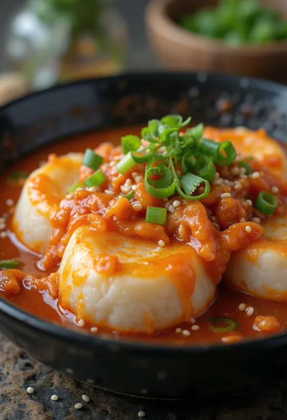 Kimchi Tteokbokki, gnocchi di riso coreani con kimchi e salsa piccante