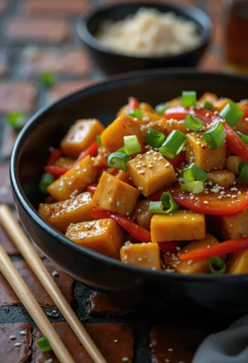 Wok di zucca e tofu servito