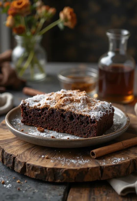 Torta al cioccolato e cannella spolverata di zucchero a velo