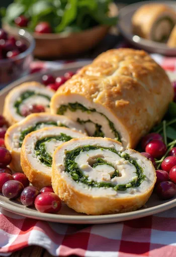 Turkey roulade with cranberries servita con verdure.