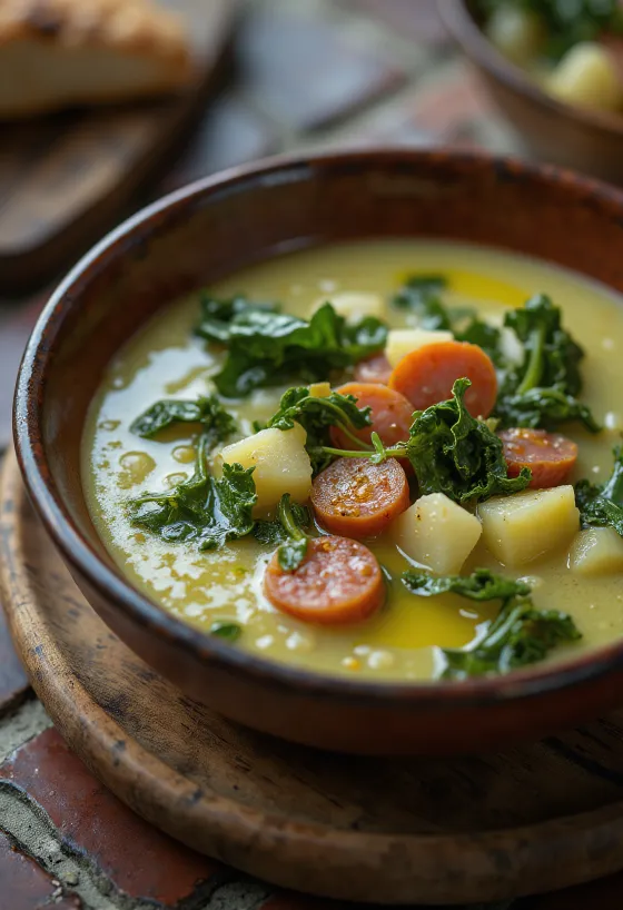 Zuppa Caldo Verde servita con salsiccia