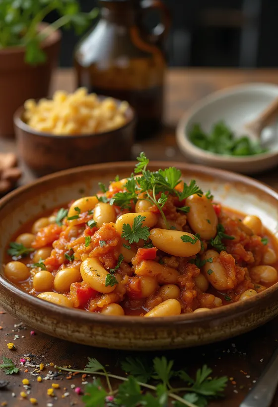 Chakalaka con fagioli servito con coriandolo fresco