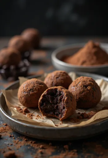 Palline di tartufo al cioccolato servite su un piatto