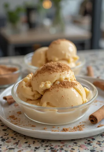 Gelato cremoso zenzero e cannella servito in coppetta