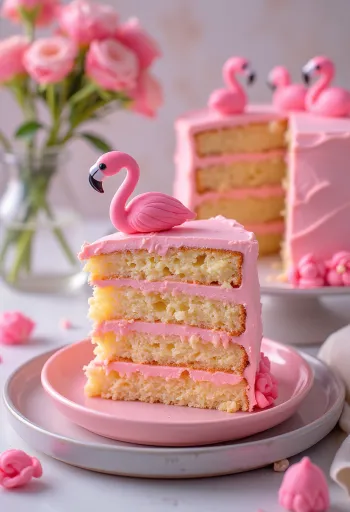 Torta fenicottero con decorazioni rosa e oro