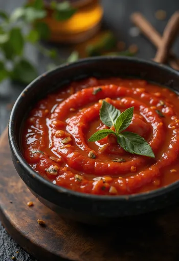 Salsa di pomodoro piccante servita con la pasta