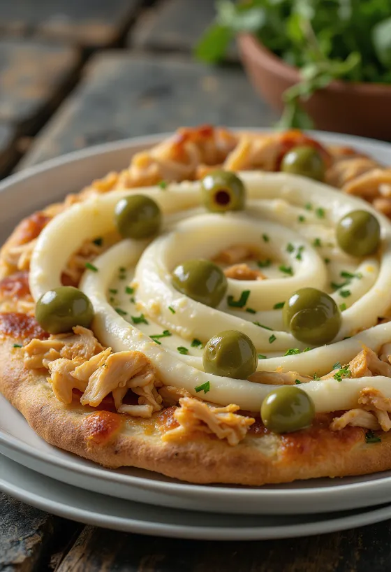 Pizza de Frango com Catupiry con petto di pollo e formaggio cremoso