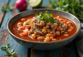 Pozole servito con lime, coriandolo e cipollotto fresco