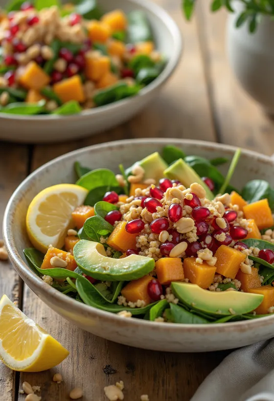 Buddha Bowl con zucca e arachidi servita