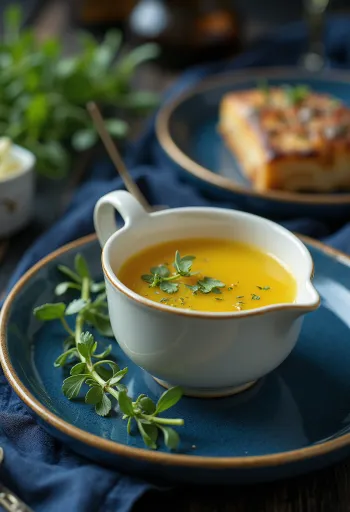 Salsa al burro con dragoncello e miele servita in una salsiera