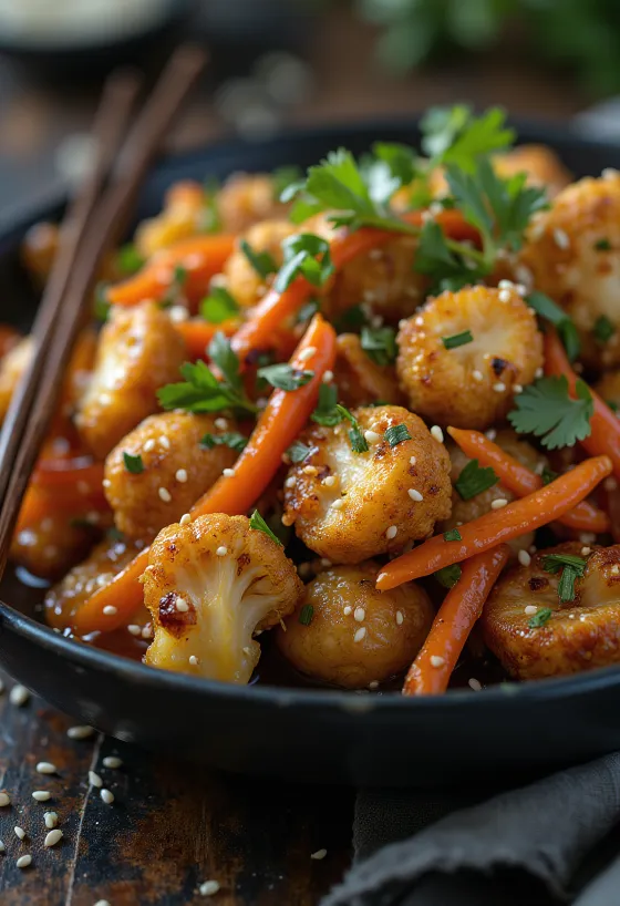 Wok di cavolfiore con tofu e aglio