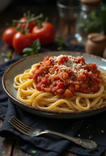 Pasta al pomodoro con basilico fresco e parmigiano grattugiato