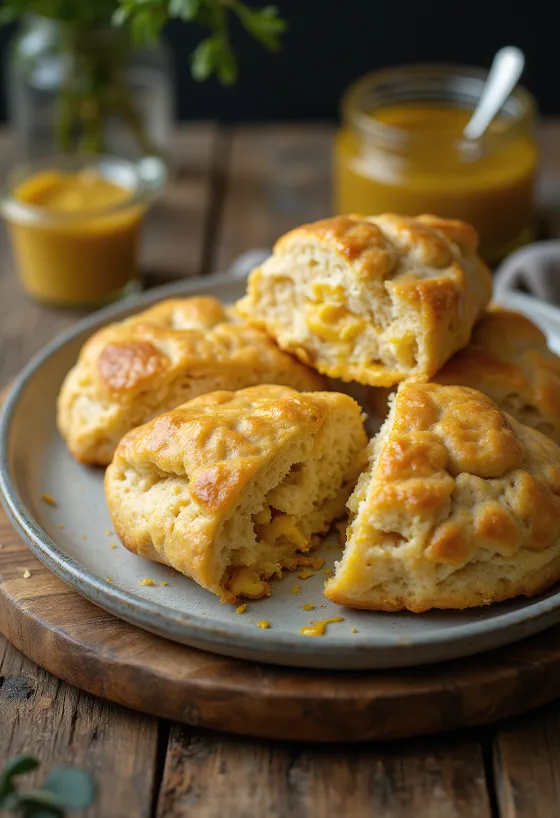 Scones alla senape bavarese serviti