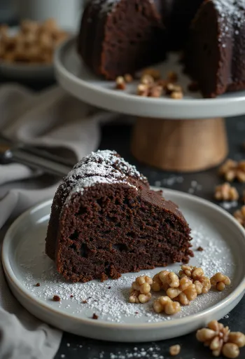 Torta al cioccolato e noci pronta da servire