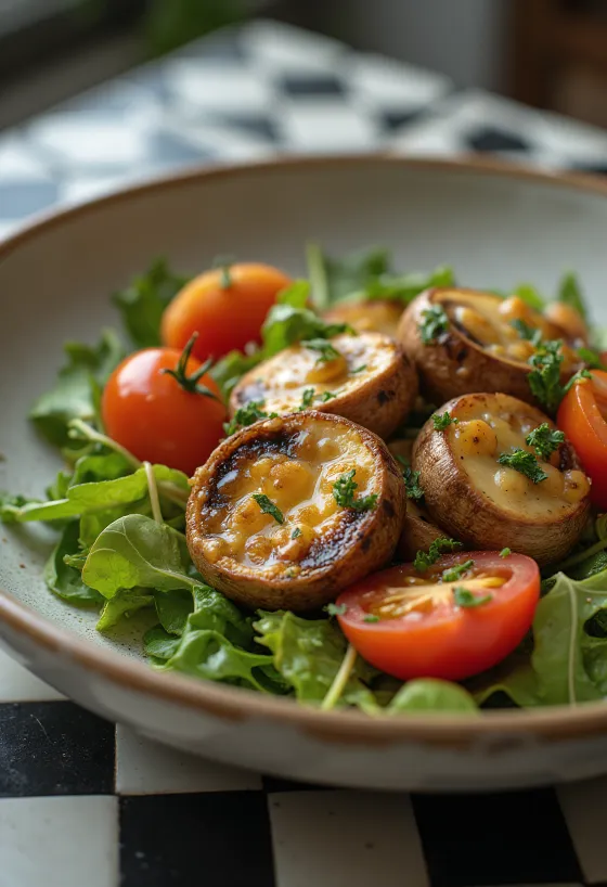 Insalata con funghi grigliati e verdure fresche