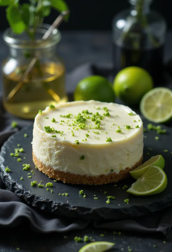Cheesecake lime e menta servita a fette