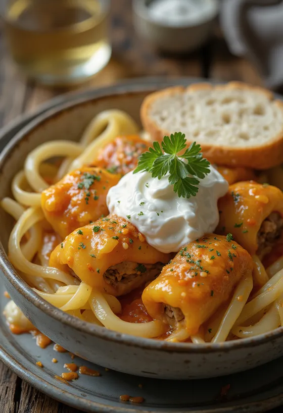 Involtini di verza, arrotolati in foglie di crauti, ripieni di carne macinata speziata e riso, serviti in salsa di pomodoro