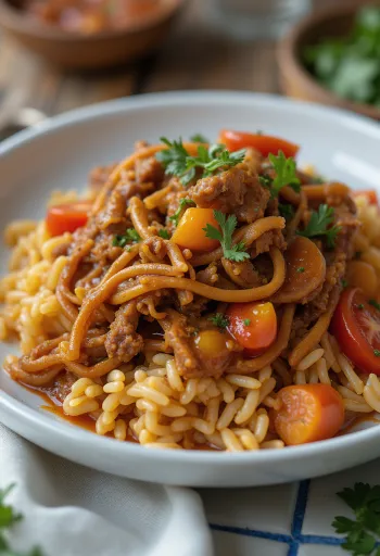 Carne Mechada servita con arepa e riso