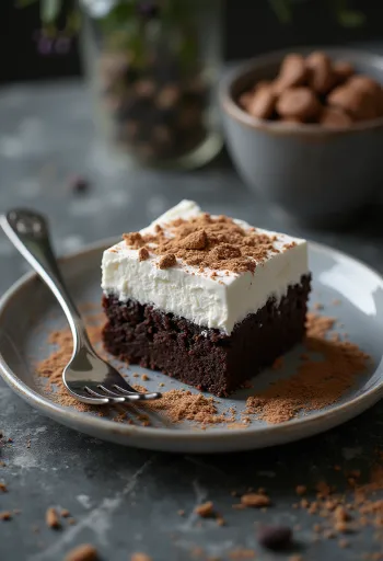 Trancio al cioccolato con panna servito su piatto