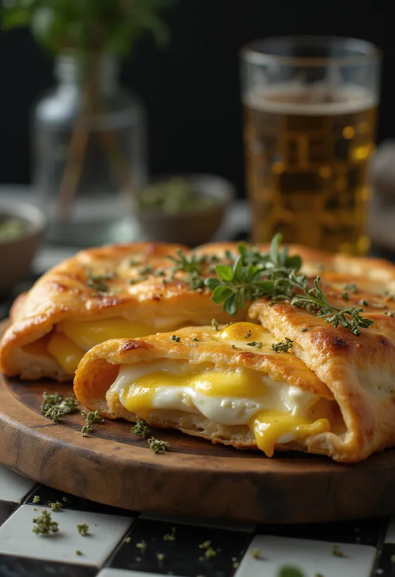 Calzone alla crema di melanzane servito