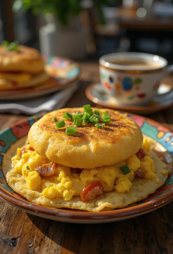 Arepa con Perico stile coreano impiattata