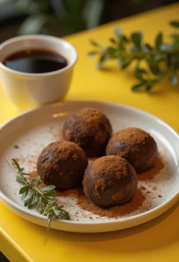 Tartufi al cioccolato e cannella rotolati nel cacao