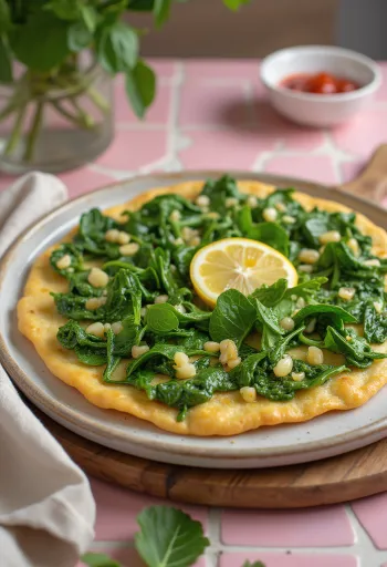 Manakish agli spinaci, servito con yogurt