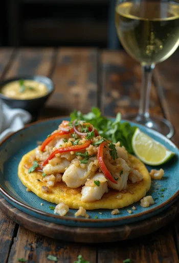 Arepa con Pescado stile coreano impiattata