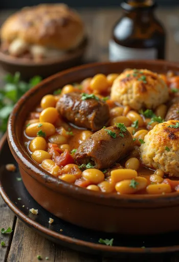 Cassoulet con agnello, piatto unico con fagioli e salsiccia