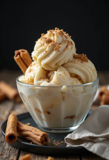 Gelato al churro servito con cannella e zucchero