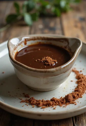 Salsa dolce al cioccolato e peperoncino servita