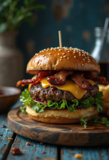 Hamburger affumicato con formaggio cheddar e bacon