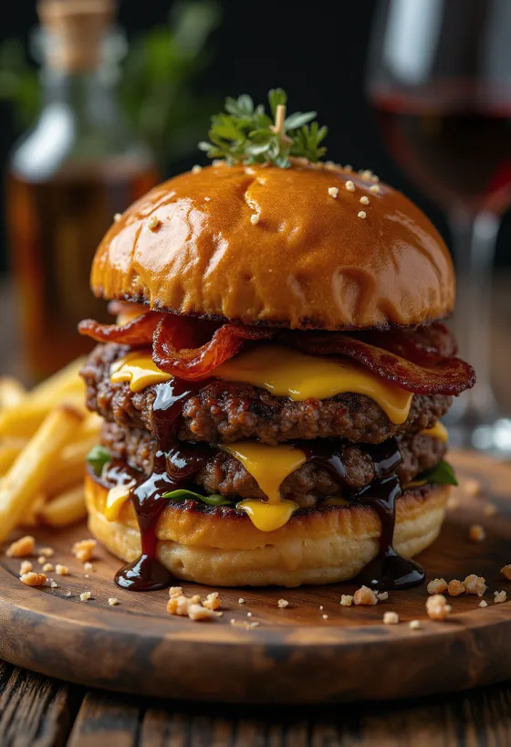 Hamburger servito con salsa BBQ