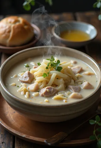 Zuppa Kelle paça addensata con farina, servita con ricco sapore di carne e verdure