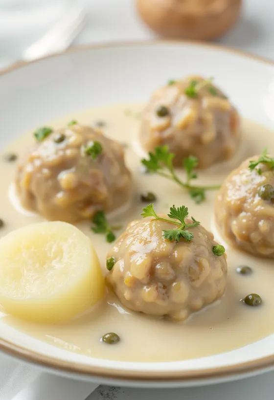Königsberger Klopse polpette tedesche con salsa ai capperi servite