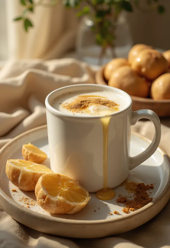Latte e miele in una tazza decorata con cannella