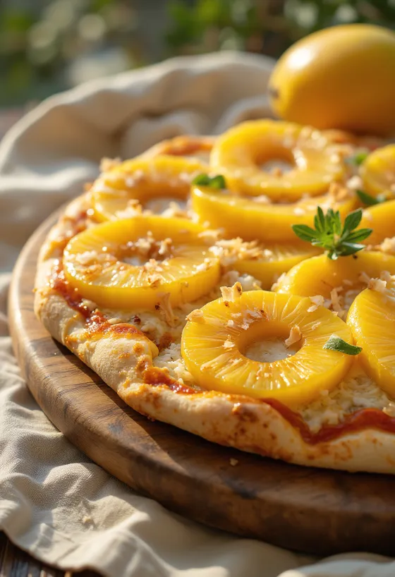 Pizza ai Frutti Tropicali con frutta tropicale e ricotta