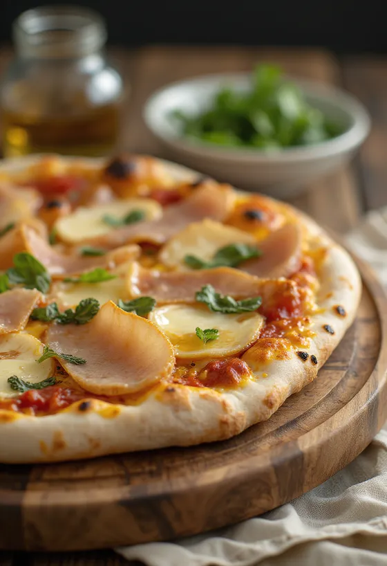 Pizza con lardo, mozzarella e rosmarino